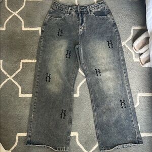 SHEIN Gray Wide Leg Jeans with Black Accents